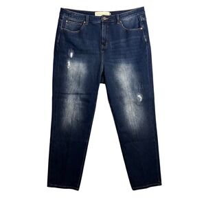 Soft Surroundings Straight Leg Jeans Size 16 Dark Wash Distressed Faded‎